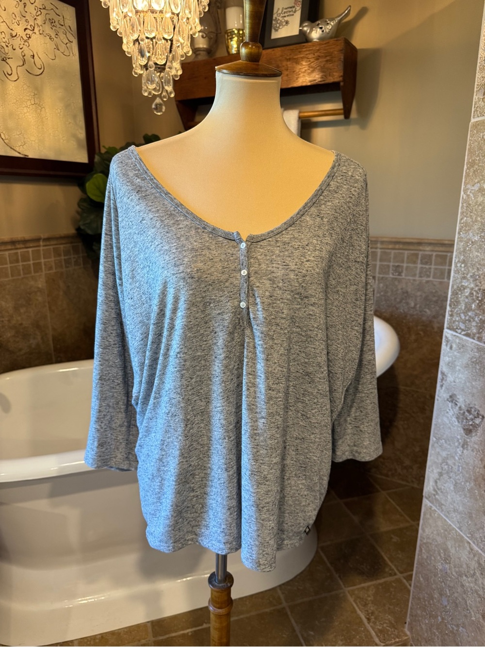 Victoria's Secret Light Grey Henley Knit Top size large